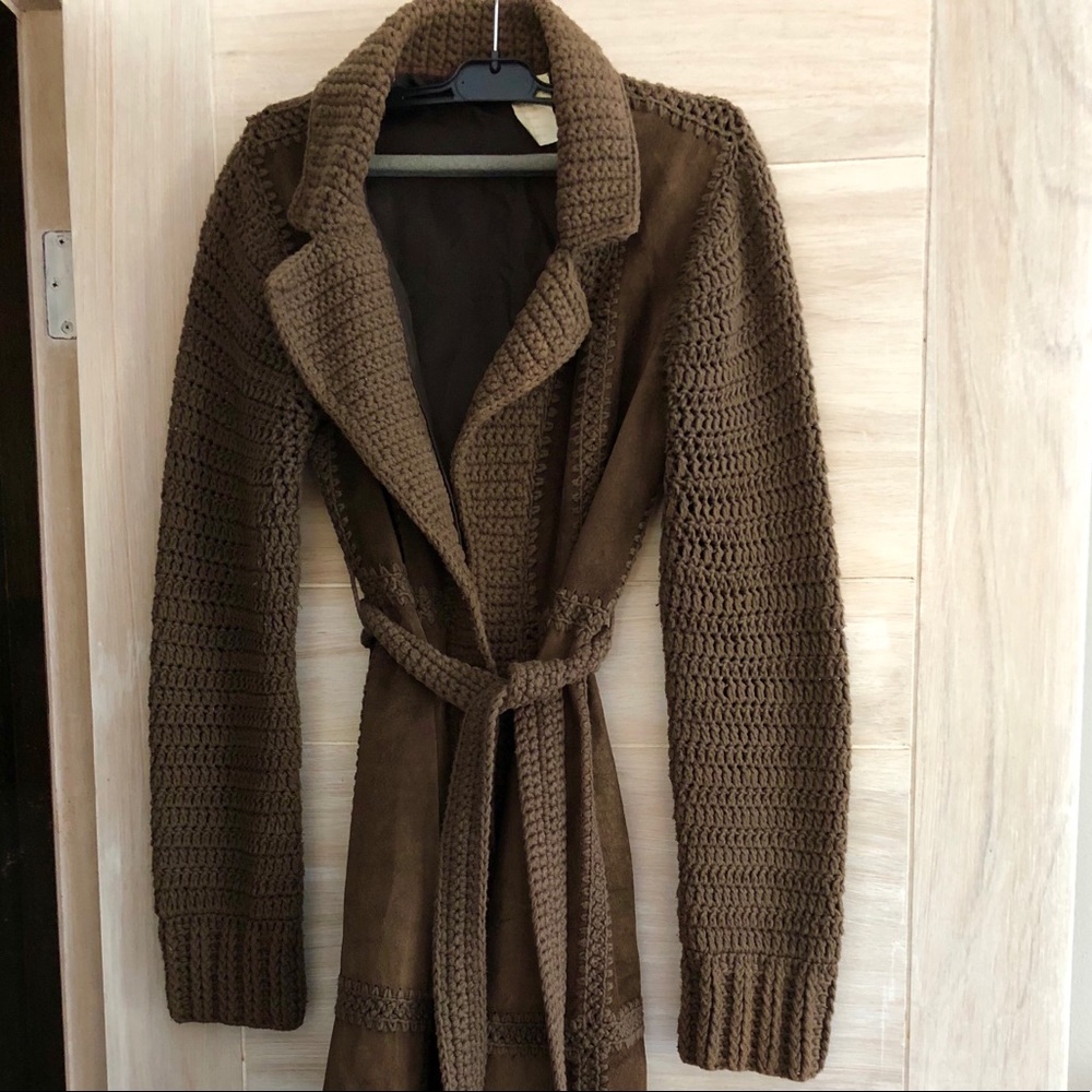 Beautiful leather and knit brown coat